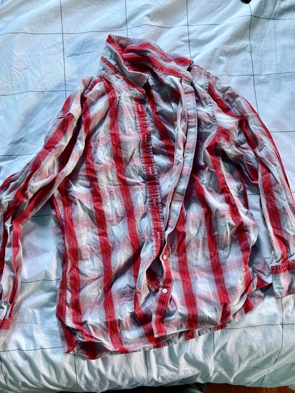 J. Crew Red and White Plaid Button-Down Shirt